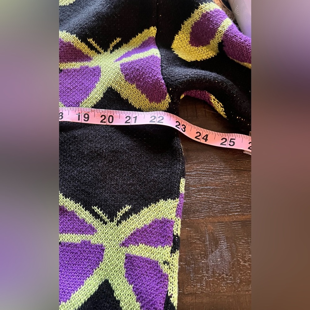 Aqua Blue Butterflies Pullover Crew Sweater Black Purple Green Women’s Medium - Picture 3 of 6